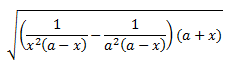 raíz cuadrada de un producto. uno de los factores es una resta de fracciones con polinomios en el denominador. 