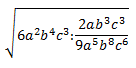raíz cuadrada del cociente de un cociente. la expresión contiene potencias de 3 parámetros distintos