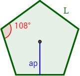 7 Calculadoras online para Pentágonos Regulares: calculadoras del área, del perímetro y de la apotema. Se indican las fórmulas. Secundaria, ESO y Bachillerato. TIC.