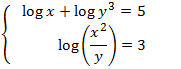 sistema d'equacions logarítmiques amb incògnites al cub i al quadrat