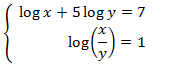 sistema d'equacions logarítmiques amb quocient d'incògnites