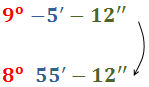 operaciones con grados (ángulo, grado, minuto, segundo): 
                    	multiplicación, suma, resta, etc.