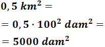 multiplicamos por 100^2 para pasar 0,5 km^2 a dam^2