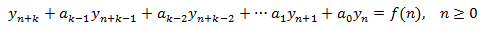 forma general de una ecuacion en diferencias finitas de orden k completa (no homogenea)