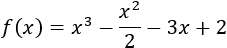 función del problema 2: f(x) = x^3 -x^2/2 -3x +2 Explicamos el método o algoritmo de bisección, demostramos su convergencia, proporcionamos una cota para el error y resolvemos tres problemas (dos problemas de aplicación y otro más teórico). Métodos de aproxiación de raíces de funciones. Universidad. Matemáticas. Métodos numéricos.