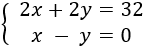 sistema de ecuaciones del problema 2: 2(x+y) = 32 y x - y = 0 problemas de sistemas de ecuaciones