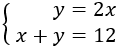 sistema de ecuaciones del problema 5: y = 2x, x + y = 12 problemas de sistemas de ecuaciones