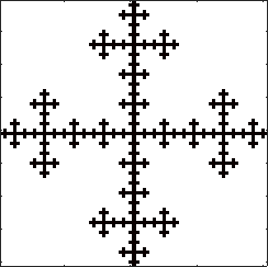 Generamos el fractal de Vicsek (o box fractal) por la técnica de string rewriting y calculamos el área, la dimensión de Hausdorff-Besicovitch y el perímetro de este fractal. Incluye representaciones y animaciones. Fractal. Fractales.